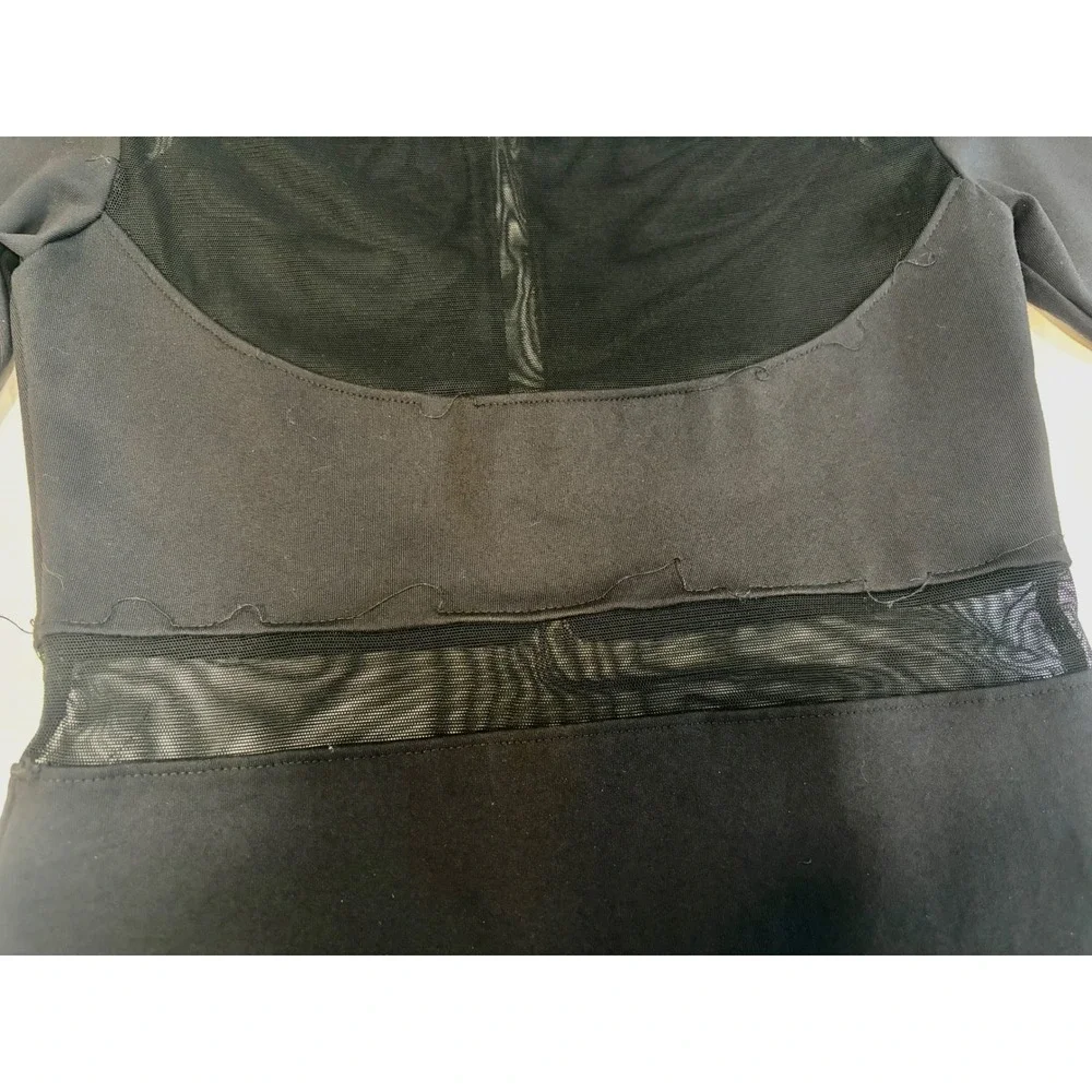 Donna Mizani Black Mesh Panel Bodycon Midi Dress Long Sleeve Cut Out Womens - Picture 9 of 10